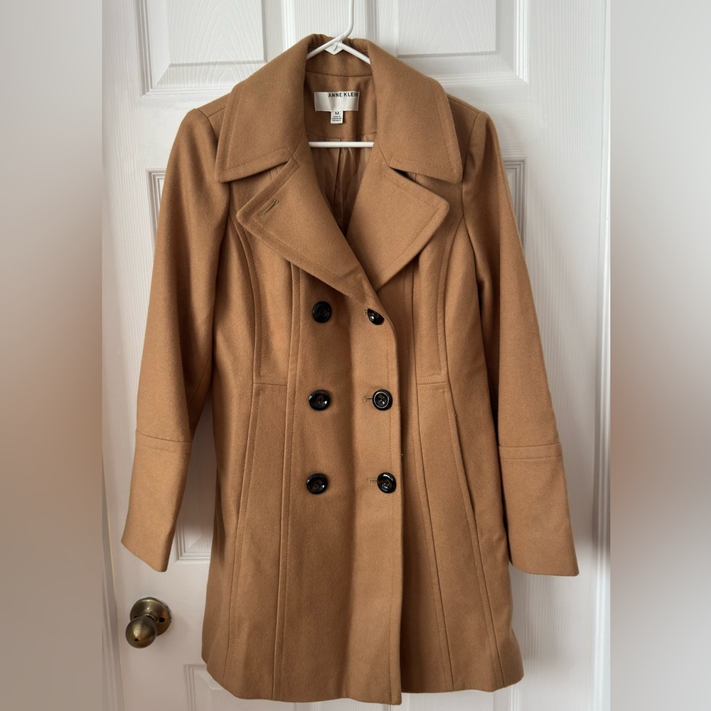 Anne Klein Camel Double-Breasted Pea Coat